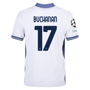 Nike Inter Milan Authentic Tajon Buchanan Away Jersey w/ Champions League + Scudetto Patch 24/25 (White/Silver)