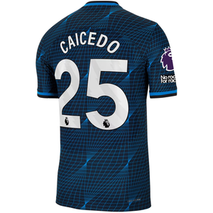 Nike Chelsea Authentic Moises Caicedo Match Vaporknit Away Jersey w/ EPL + No Room For Racism Patches 23/24 (Soar/Club Gold)