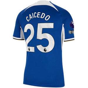 Nike Chelsea Moises Caicedo Home Jersey w/ EPL + No Room For Racism Patches 23/24 (Rush Blue/Club Gold)
