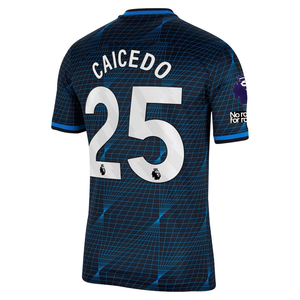 Nike Chelsea Moises Caicedo Away Jersey w/ EPL + No Room For Racism Patches 23/24 (Soar/Club Gold)