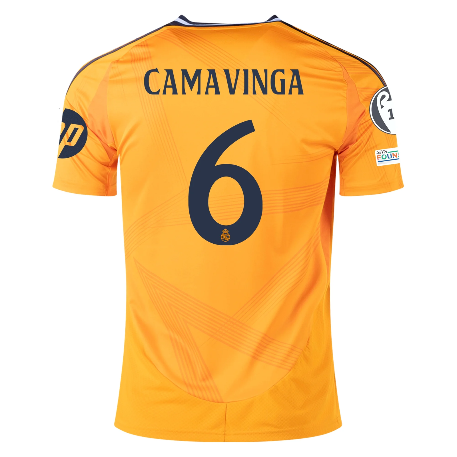 adidas Real Madrid Eduardo Camavinga Away Jersey w/ Champions League Patches 24/25 (Crew Orange)