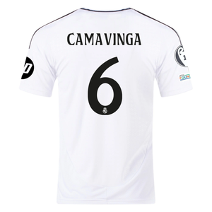 adidas Real Madrid Eduardo Camavinga Home Jersey 24/25 w/ Champions League Patches (White/Black)