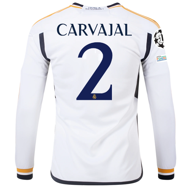 adidas Real Madrid Long Sleeve Dani Carvajal Home Jersey w/ Champions ...