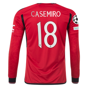 adidas Manchester United Authentic Casemiro Long Sleeve Home Jersey w/ Champions League Patches 23/24 (Team College Red)