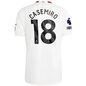 adidas Manchester United Casemiro Third Jersey w/ EPL + No Room For Racism Patches 23/24 (Cloud White/Red)