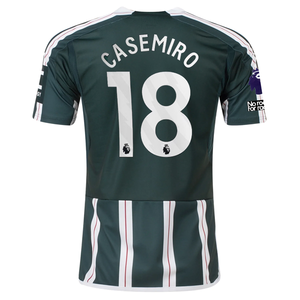 adidas Manchester United Casemiro Away Jersey w/ EPL + No Room For Racism Patches 23/24 (Green Night/Core White)