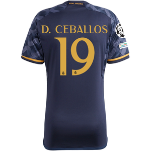 adidas Real Madrid Dani Ceballos Away Jersey w/ Champions League + Club World Cup Patch 23/24 (Legend Ink/Preloved Yellow)