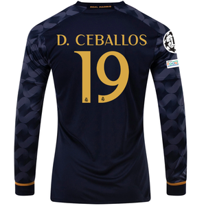 adidas Real Madrid Dani Ceballos Long Sleeve Away Jersey w/ Champions League + Club World Patch 23/24 (Legend Ink/Preloved Blue)