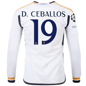 adidas Real Madrid Long Sleeve Dani Ceballos Home Jersey w/ Champions League + Club World Cup Patches 23/24 (White)
