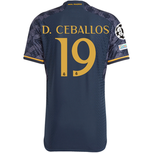 adidas Real Madrid Authentic Dani Ceballos Away Jersey w/ Champions League + Club World Cup Patch 23/24 (Legend Ink/Preloved Yellow)