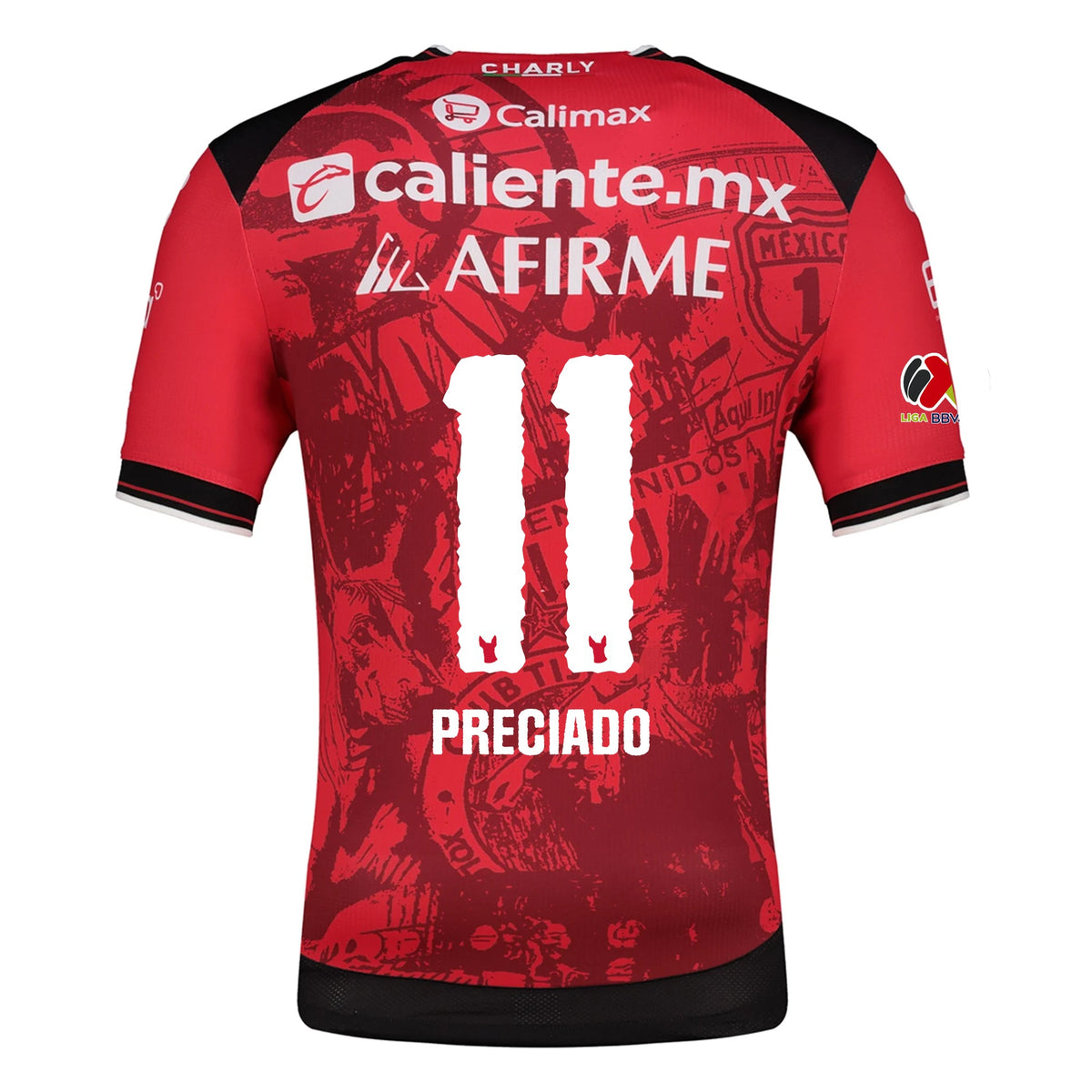 Charly Adonis Preciado Men's Club Tijuana Xolos Home Jersey 25/26 w/ BBVA MX Patch (Red/Black) | SoccerWearhouse