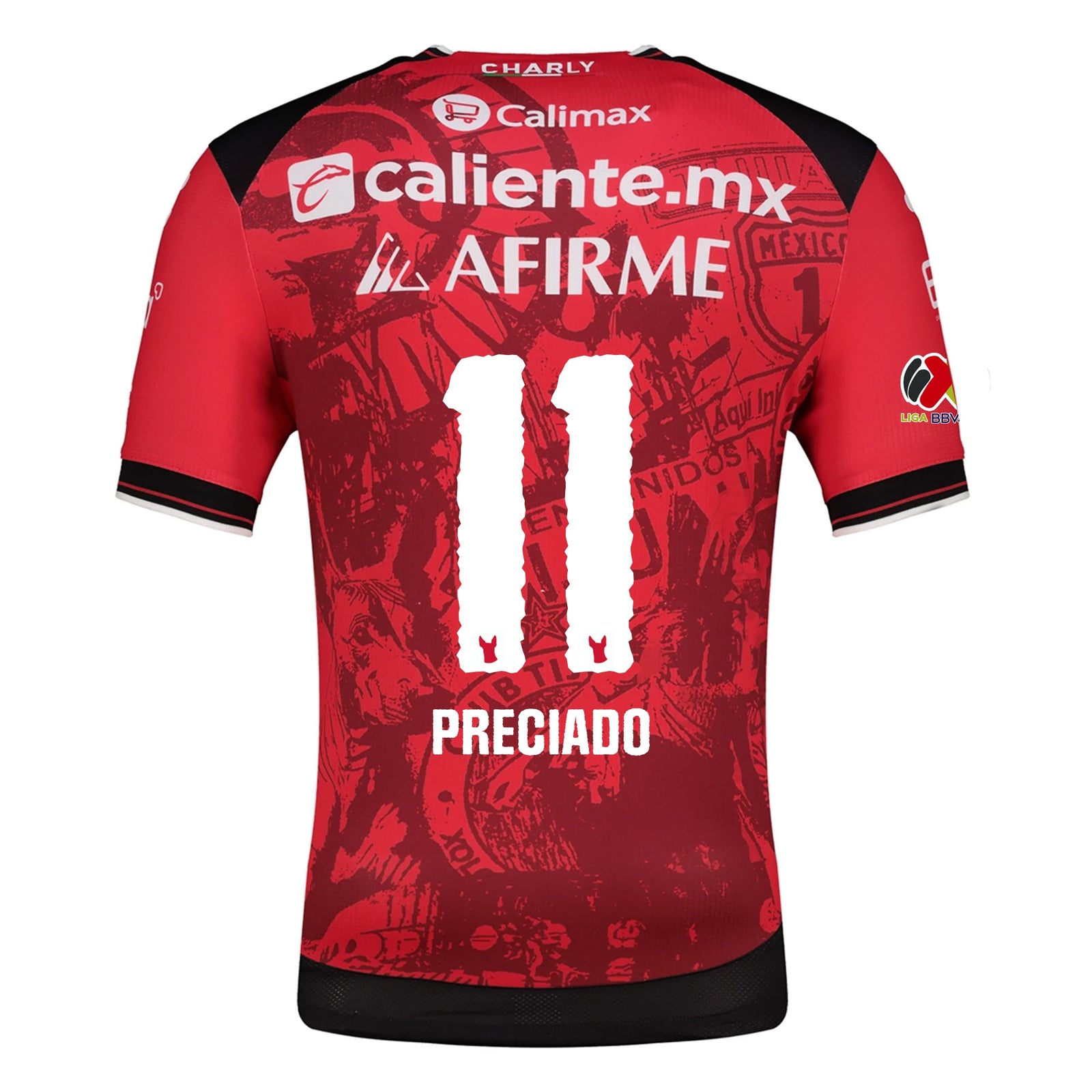 Charly Adonis Preciado Men's Club Tijuana Xolos Home Jersey 25/26 w/ BBVA MX Patch (Red/Black) | SoccerWearhouse