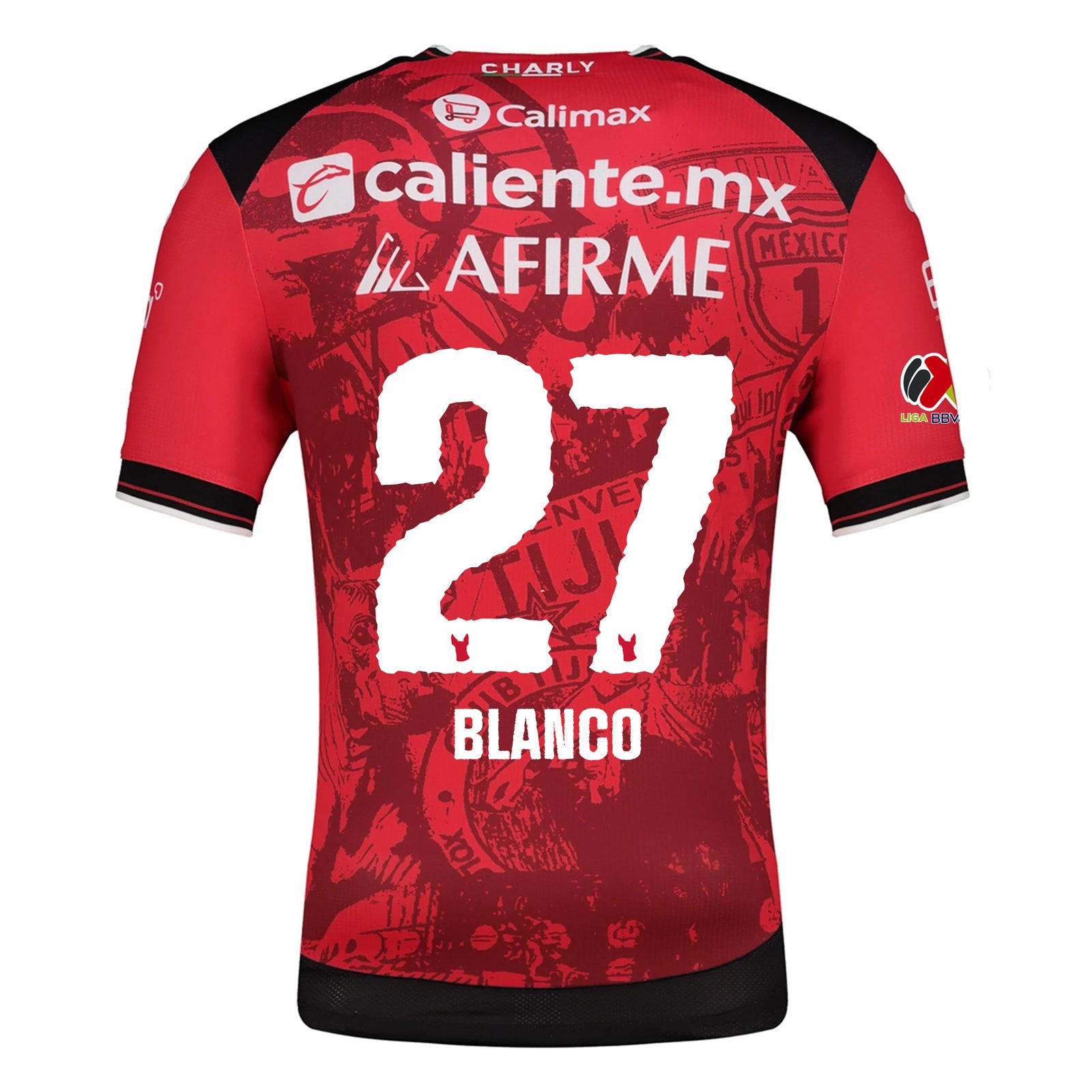 Charly Doming Blanco Men's Club Tijuana Xolos Home Jersey 25/26 w/ BBVA MX Patch (Red/Black) | SoccerWearhouse