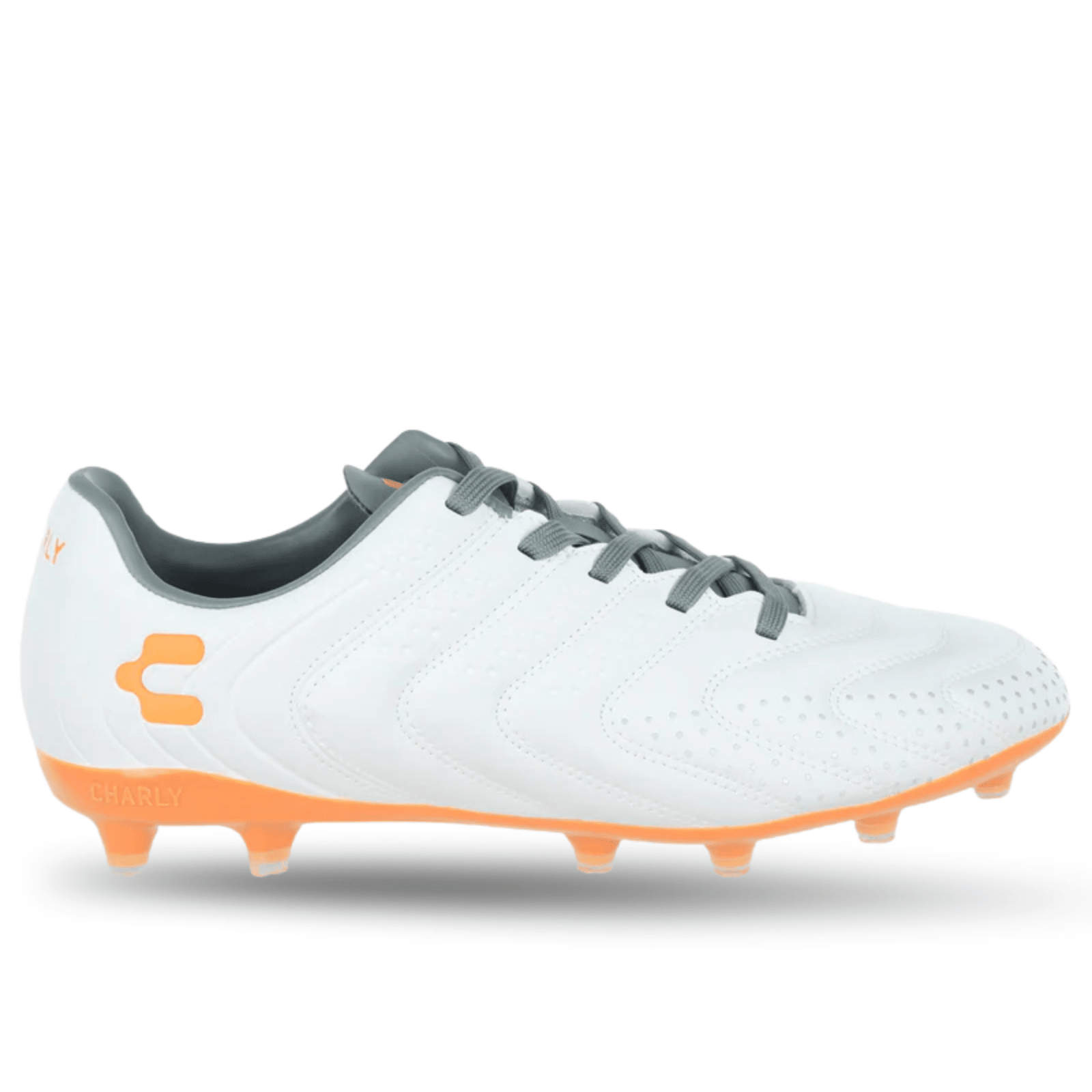 Charly Encore Firm Ground Soccer Cleats (White/Orange) | SoccerWearhouse