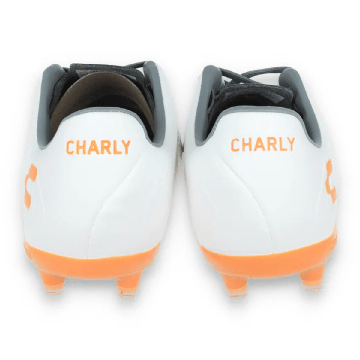 Charly Encore Firm Ground Soccer Cleats (White/Orange) | SoccerWearhouse