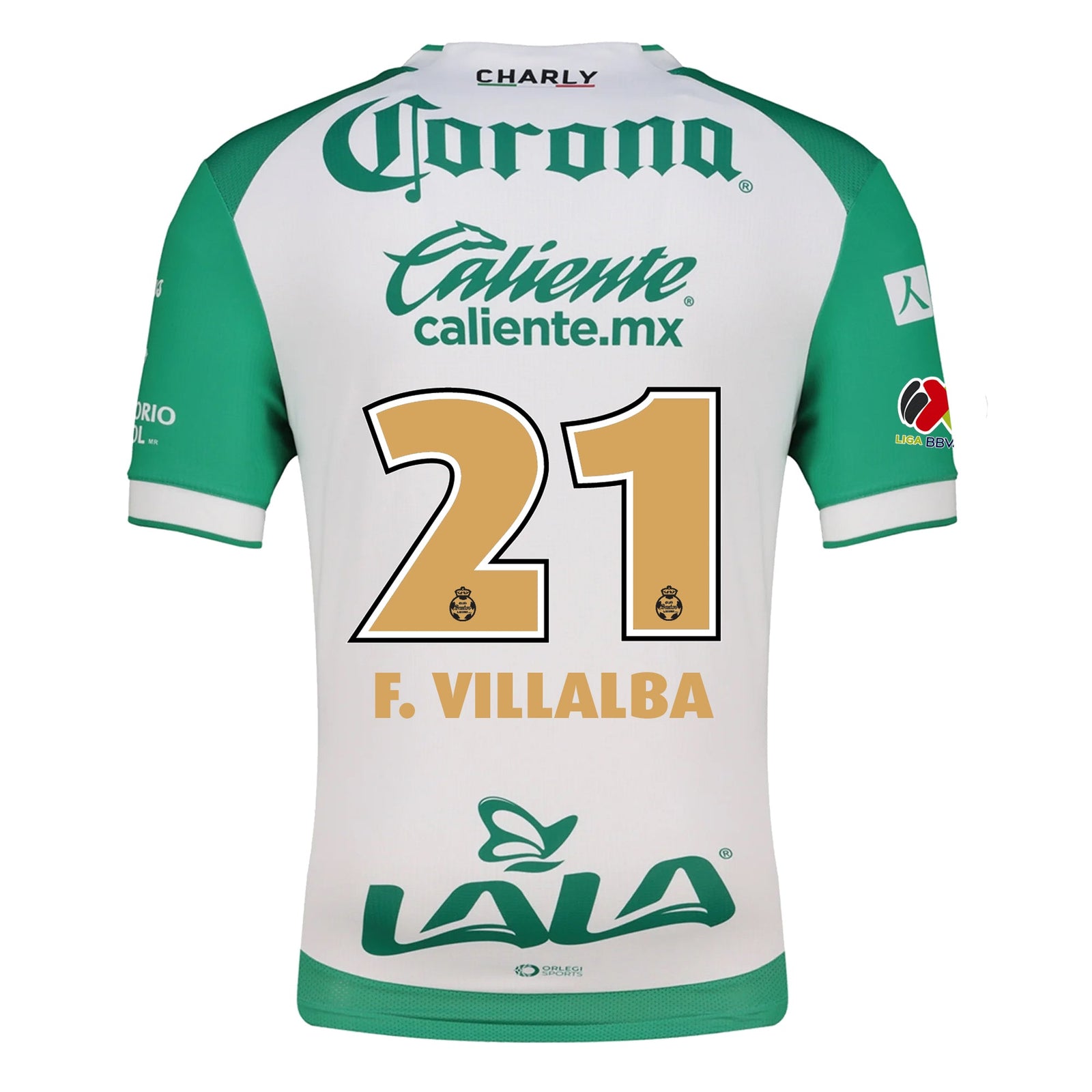Charly Fran Villalba Men's Santos Laguna Home Jersey 25/26 w/ BBVA MX Patches (Green/White) | SoccerWearhouse