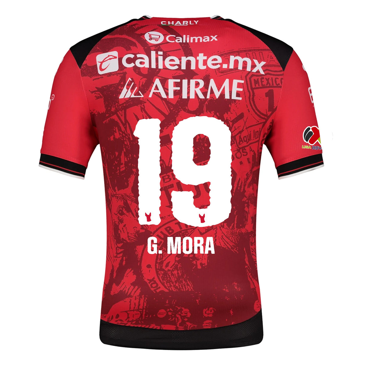 Charly Gilberto Mora Men's Club Tijuana Xolos Home Jersey 25/26 w/ BBVA MX Patch (Red/Black) | SoccerWearhouse