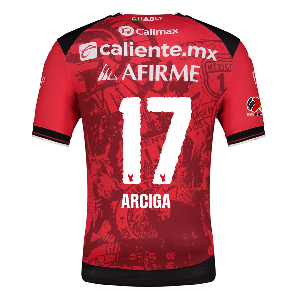 Charly Ramiro Arciga Men's Club Tijuana Xolos Home Jersey 25/26 w/ BBVA MX Patch (Red/Black) | SoccerWearhouse