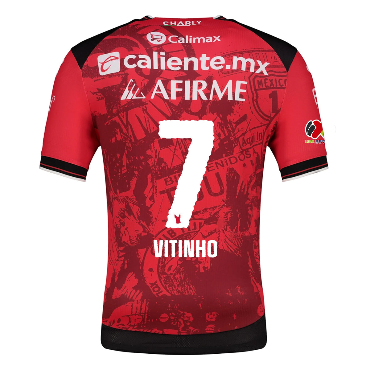 Charly Vitinho Men's Club Tijuana Xolos Home Jersey 25/26 w/ BBVA MX Patch (Red/Black) | SoccerWearhouse