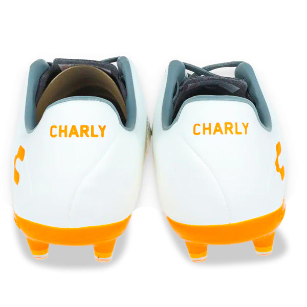 Charly Encore Firm Ground Soccer Cleats (White/Orange) - Soccer Wearhouse