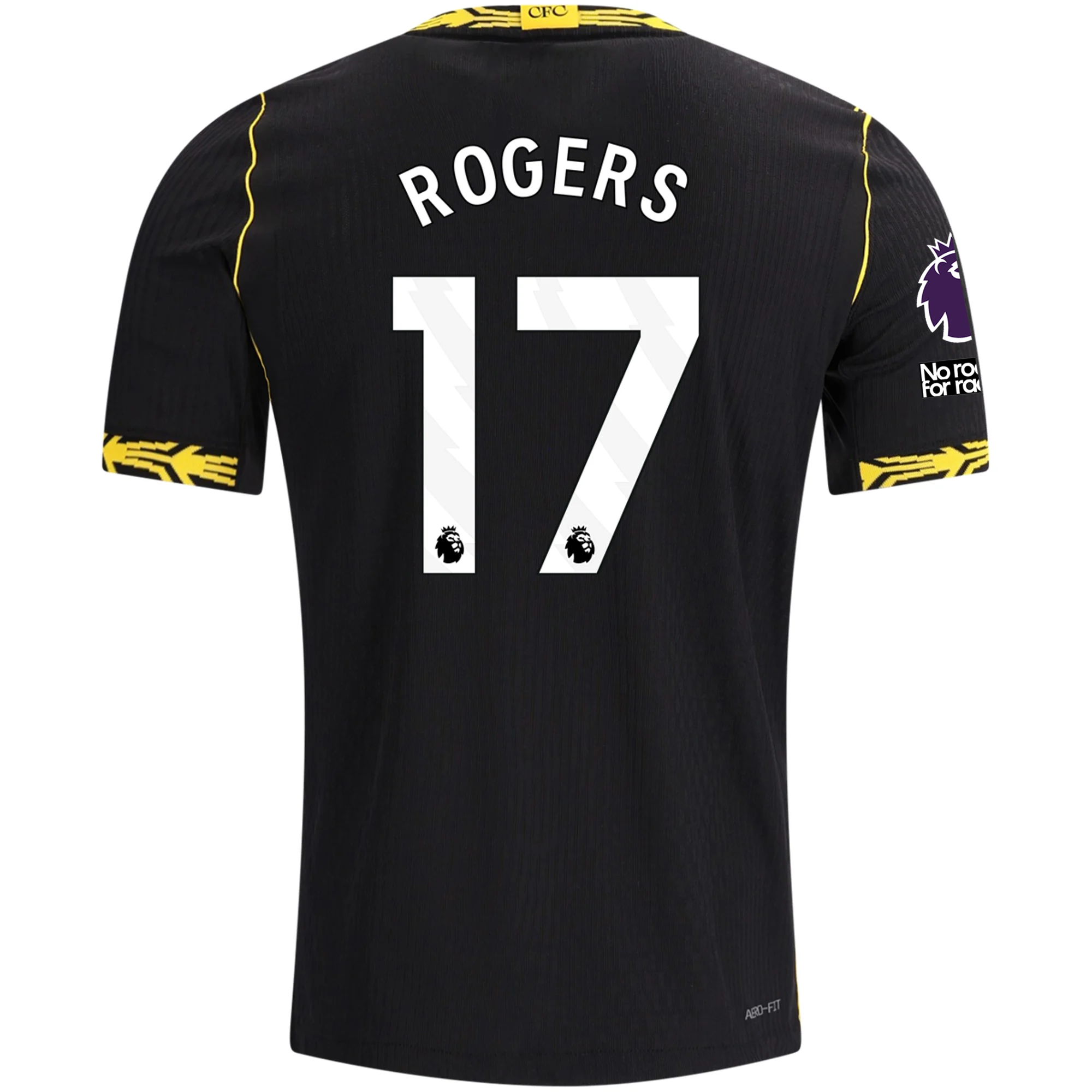 Nike Mens Chelsea Morgan Rogers Match Authentic Away Jersey w/ EPL + No Room For Racism + Club World Cup Patches 26/27 (Black/Gold)
