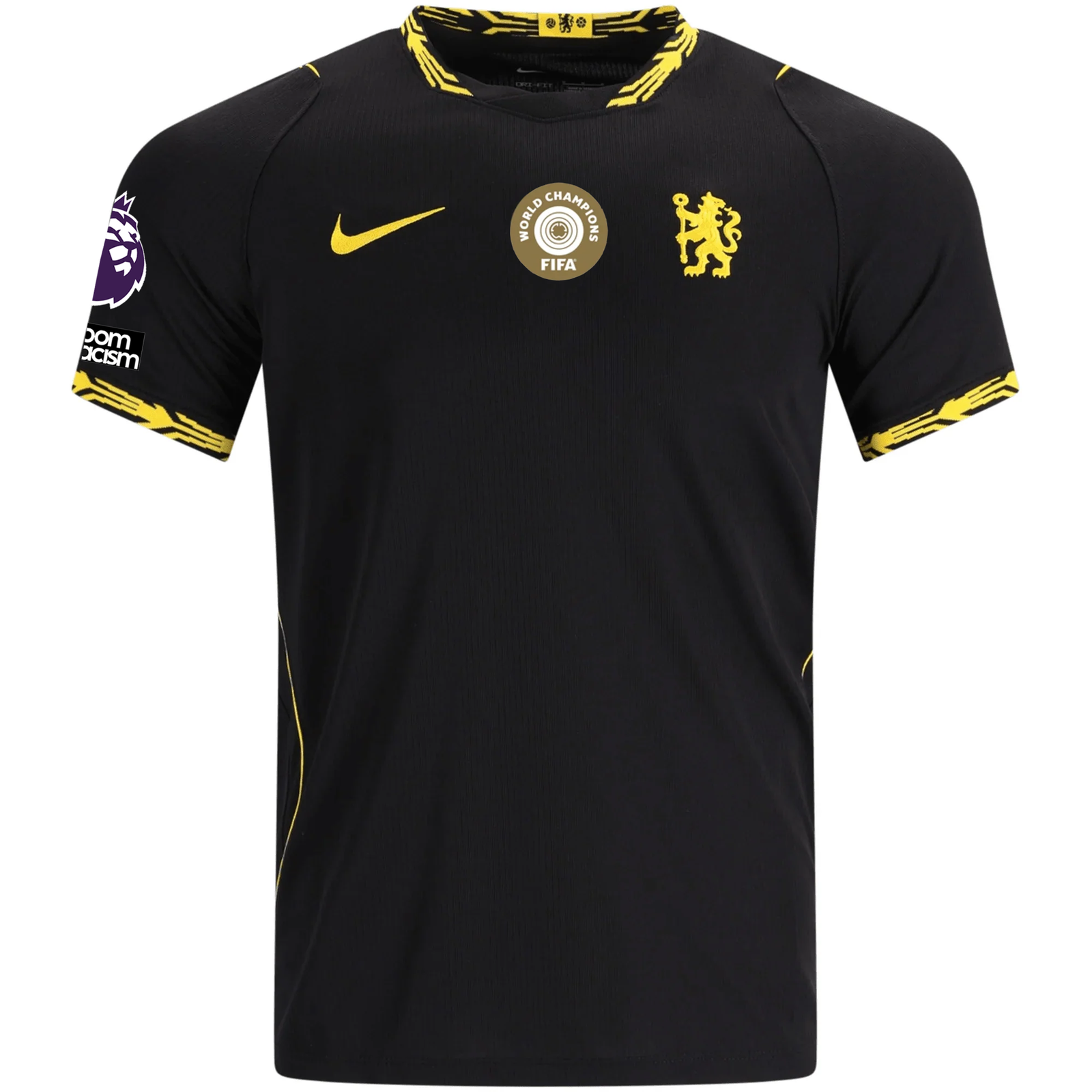 Nike Mens Chelsea Match Authentic Away Jersey w/ EPL + No Room For Racism + Club World Cup Patches 26/27 (Black/Gold)