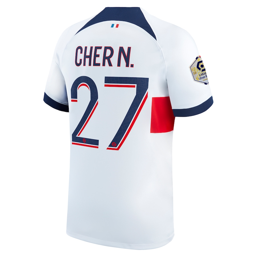 Nike Paris Saint-Germain Cher Ndour Away Jersey w/ Ligue 1 Patch 23/24 (White/Midnight Navy)