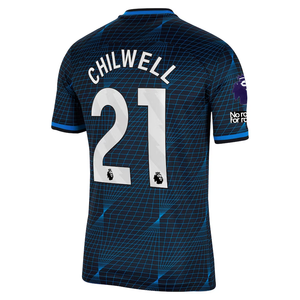 Nike Chelsea Ben Chilwell Away Jersey w/ EPL + No Room For Racism Patches 23/24 (Soar/Club Gold)