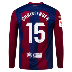 Nike Barcelona Christensen Home Long Sleeve Jersey 23/24 w/ La Liga Champions Patches (Deep Royal/Noble Red)