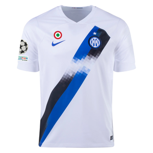 Nike Inter Milan Stefan de Vrij Away Jersey w/ Champions League + Copa Italia Patches 23/24 (White/Lyon Blue)
