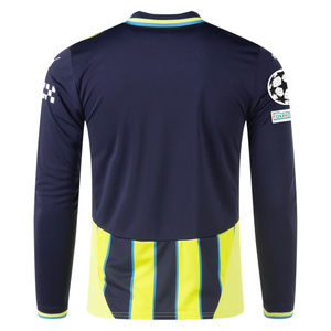 Puma Manchester City Long Sleeve Away Jersey w/ Champions League + Club World Cup Patches 24/25 (New Navy/Yellow Glow)