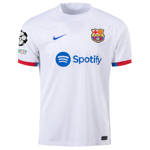 Nike Barcelona Gavi Away Jersey w/ Champions League Patches 23/24 (White/Royal Blue)