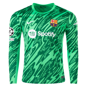 Nike Barcelona Goalkeeper Jersey w/ Champions League Patches 24/25 (Green Spark/Pine Green/White)