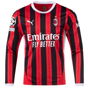 Puma AC Milan Tijjani Reijnders Home Long Sleeve Jersey w/ Champions League Patches 24/25 (Red/Black)