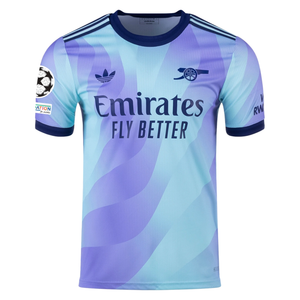 adidas Arsenal Authentic Gabriel Third Jersey w/ Champions League Patches 24/25 (Clear Aqua/Light Flash Purple)