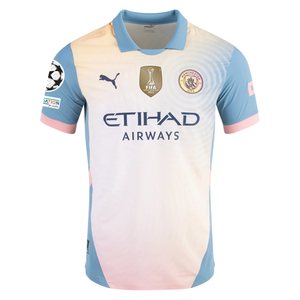 Puma Manchester City Kevin De Bruyne Authentic Fourth Jersey w/ Champions League + Club World Cup Patch 24/25 (Rosebay/Bold Blue)