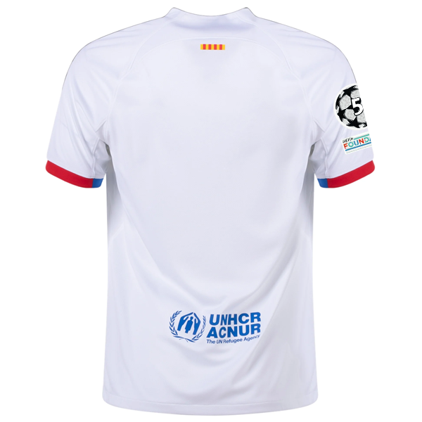 Nike Barcelona Away Jersey w Champions League Patches 23 24 White Royal Blue