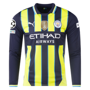 Puma Manchester City Long Sleeve Away Jersey w/ Champions League + Club World Cup Patches 24/25 (New Navy/Yellow Glow)