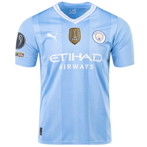 Puma Manchester City Nathan Ake Home Jersey w/ Champions League + Club World Cup Patches 23/24 (Team Light Blue/Puma White)