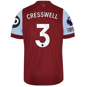 Umbro West Ham United Aaron Creswell Home Jersey w/ EPL + No Room For Racism Patches 23/24 (Claret/Blue)