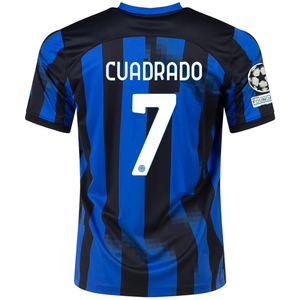 Nike Inter Milan Juan Cuadrado Home Jersey w/ Champions League + Copa Italia Patches 23/24 (Lyon Blue/Black/Vibrant Yellow)