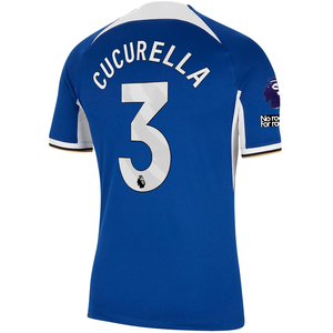 Nike Chelsea Marc Cucurella Home Jersey w/ EPL + No Room For Racism Patches 23/24 (Rush Blue/Club Gold)