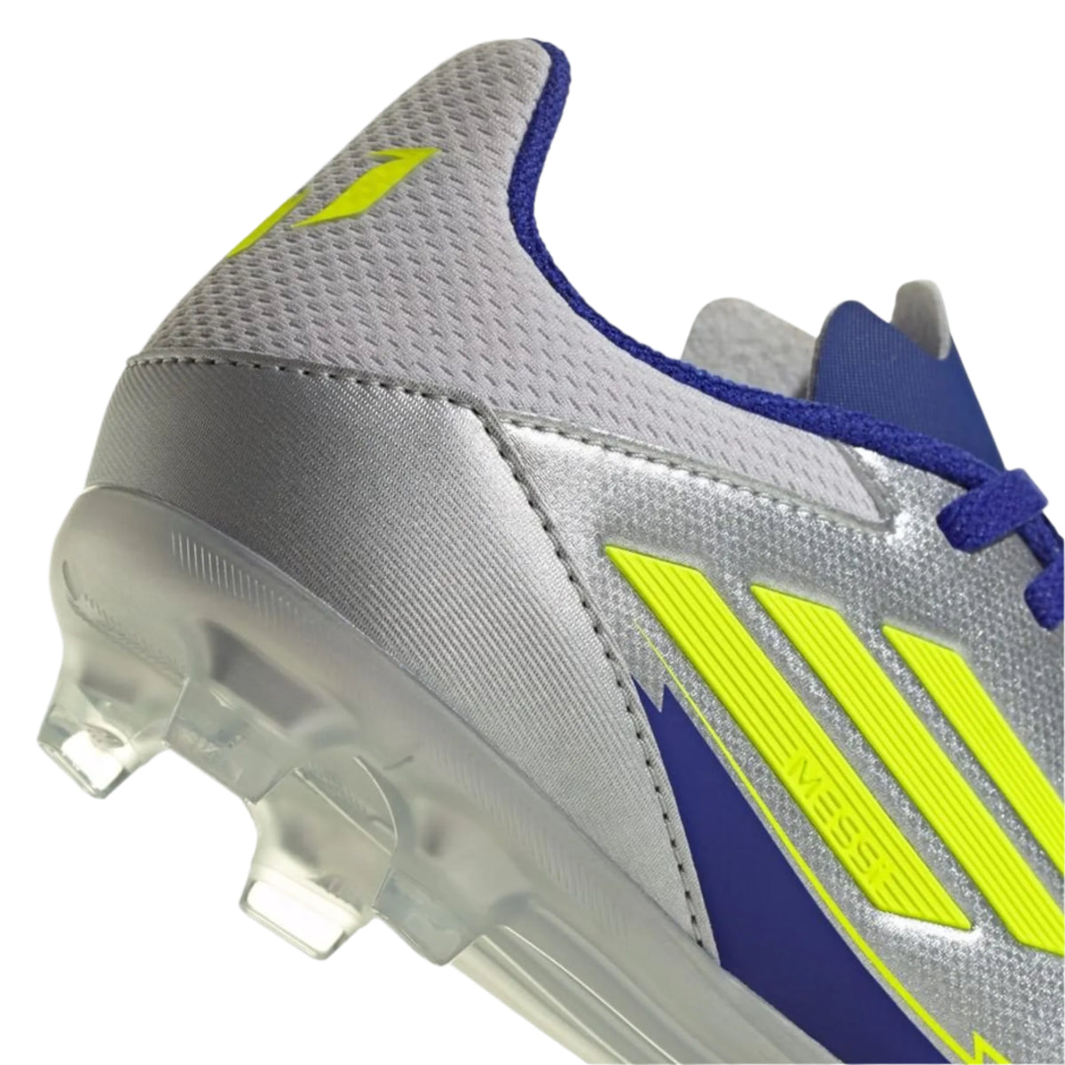 adidas Youth Jr. F50 Messi League FG/MG J Socce Cleats (Silver Metallic/Solar Yellow/Lucid Blue)