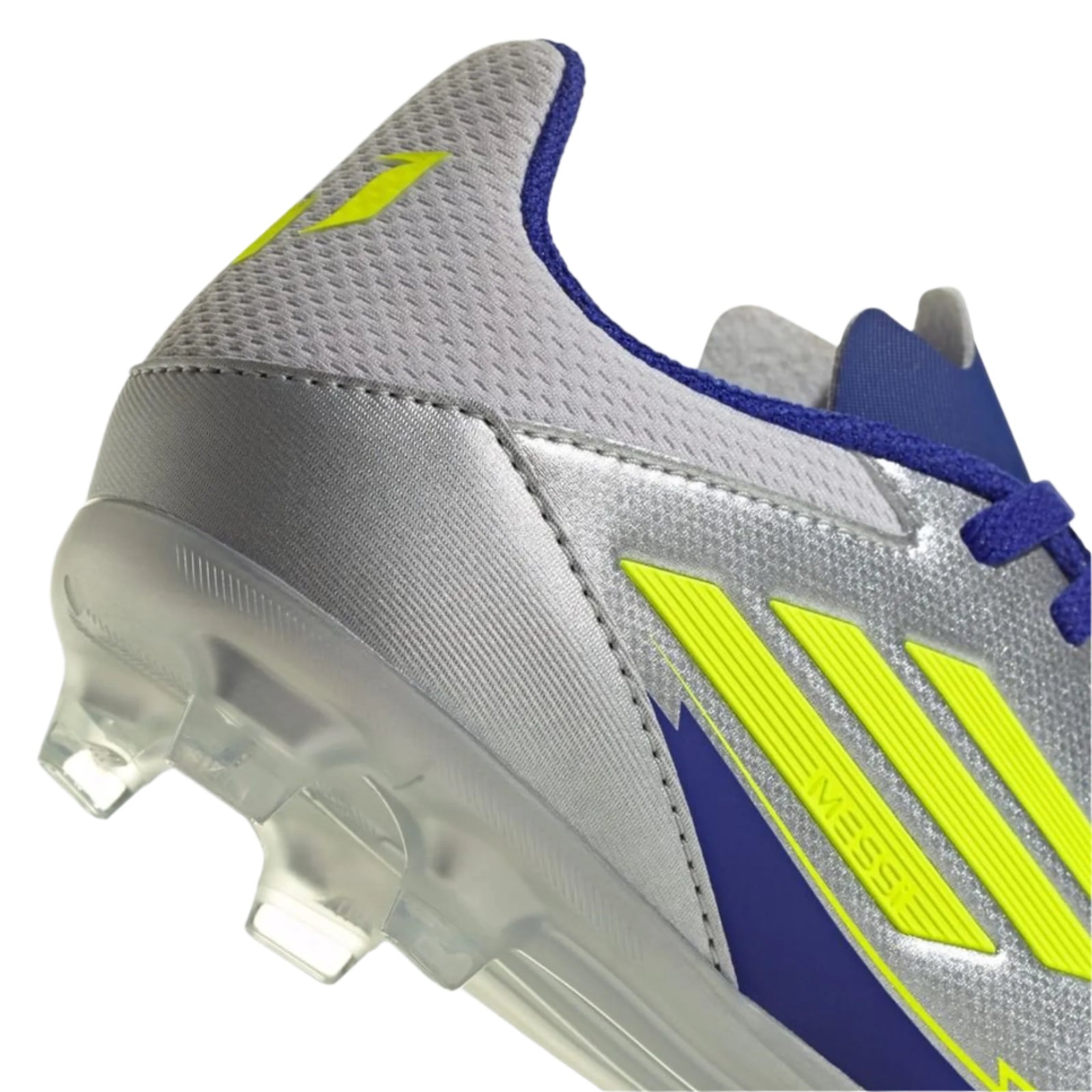 adidas Youth Jr. F50 Messi League FG/MG J Socce Cleats (Silver Metallic/Solar Yellow/Lucid Blue)