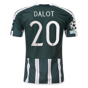 adidas Manchester United Diogo Dalot Away Jersey w/ Champions League Patches 23/24 (Green Night/Core White)