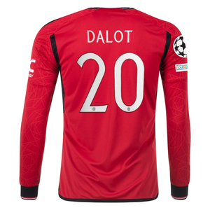 adidas Manchester United Authentic Diogo Dalot Long Sleeve Home Jersey w/ Champions League Patches 23/24 (Team College Red)