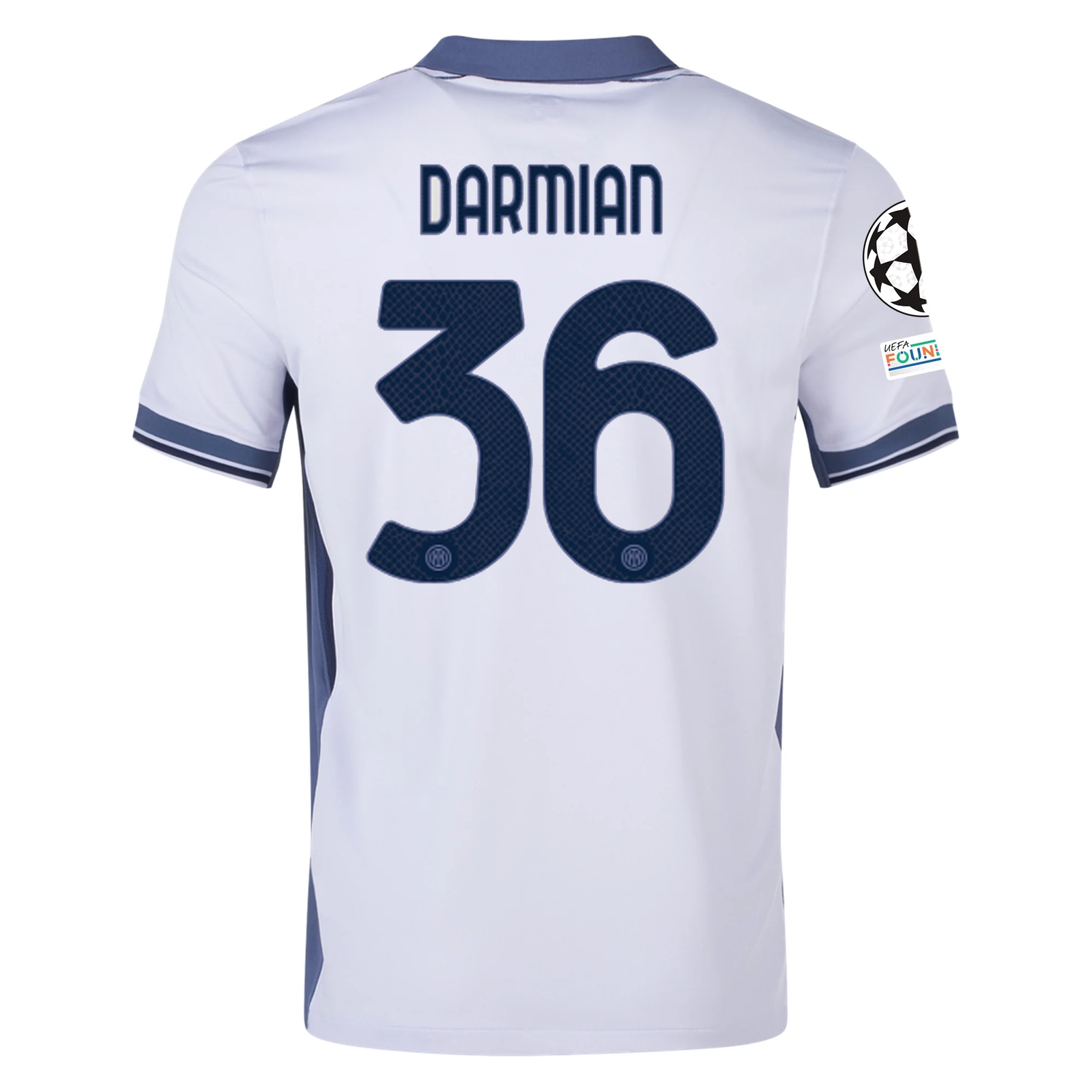 Nike Inter Milan Matteo Darmian Away Jersey w/ Champions League + Scudetto Patch 24/25 (Summit White/Iris Whisper)