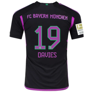 adidas Bayern Munich Authentic Alphonso Davies Away Jersey w/ Bundesliga Champion Patch 23/24 (Black)