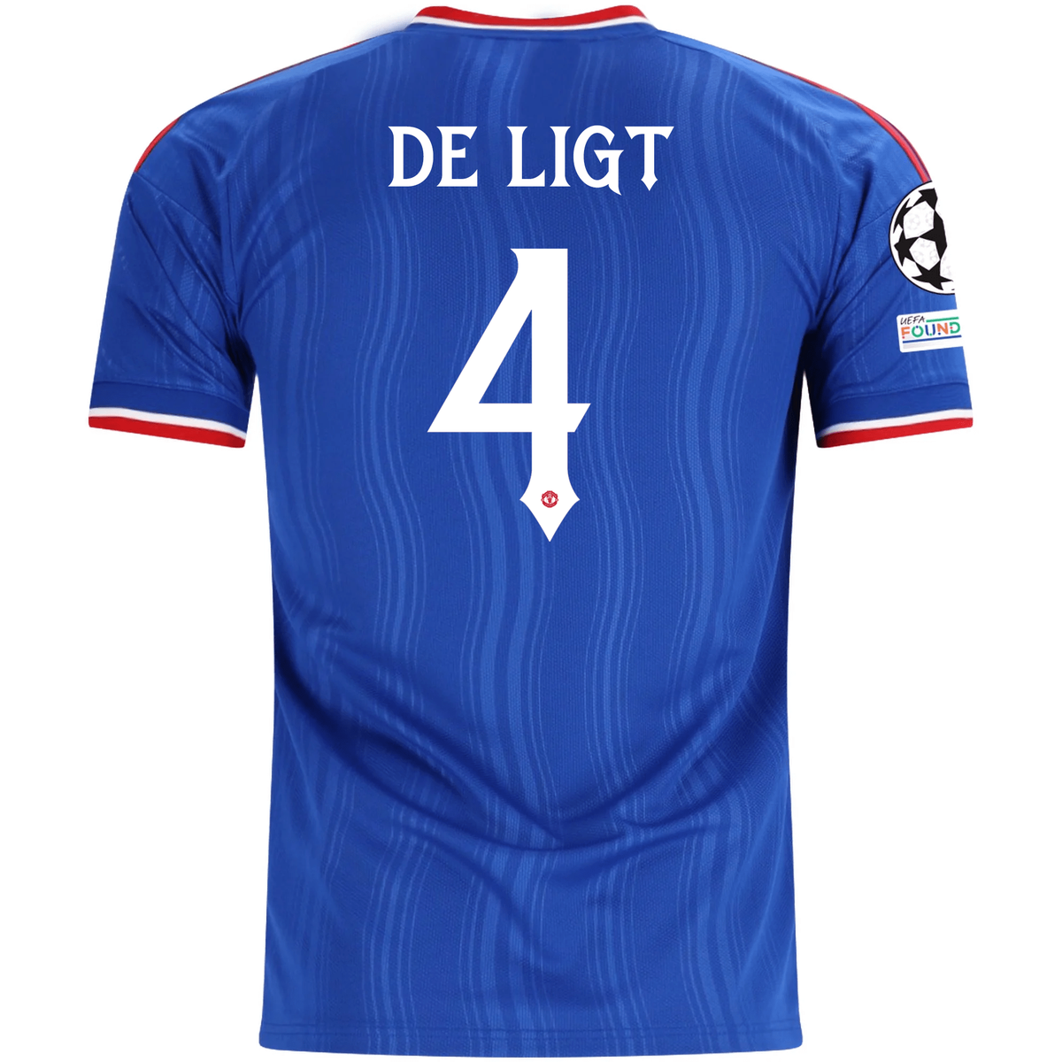 adidas Mens Manchester United Matthijs de Ligt Away Jersey w/ Champions League Patches 26/27 (Blue)