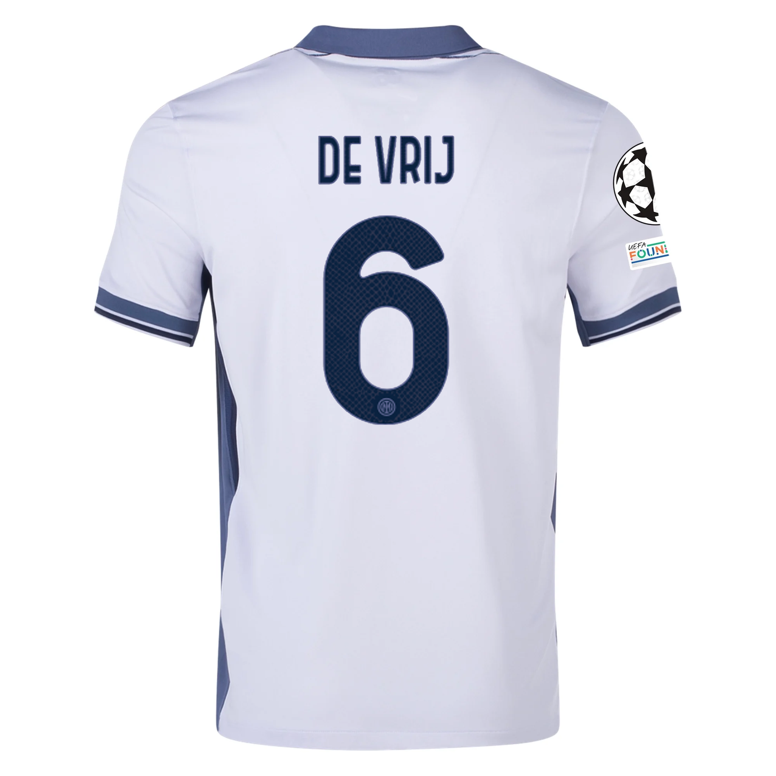Nike Inter Milan Stefan de Vrij Away Jersey w/ Champions League + Scudetto Patch 24/25 (Summit White/Iris Whisper)